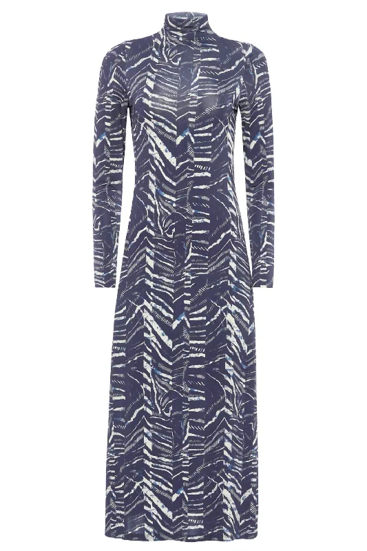 Elegant Contour Paxton Dress In Indigo Zebra