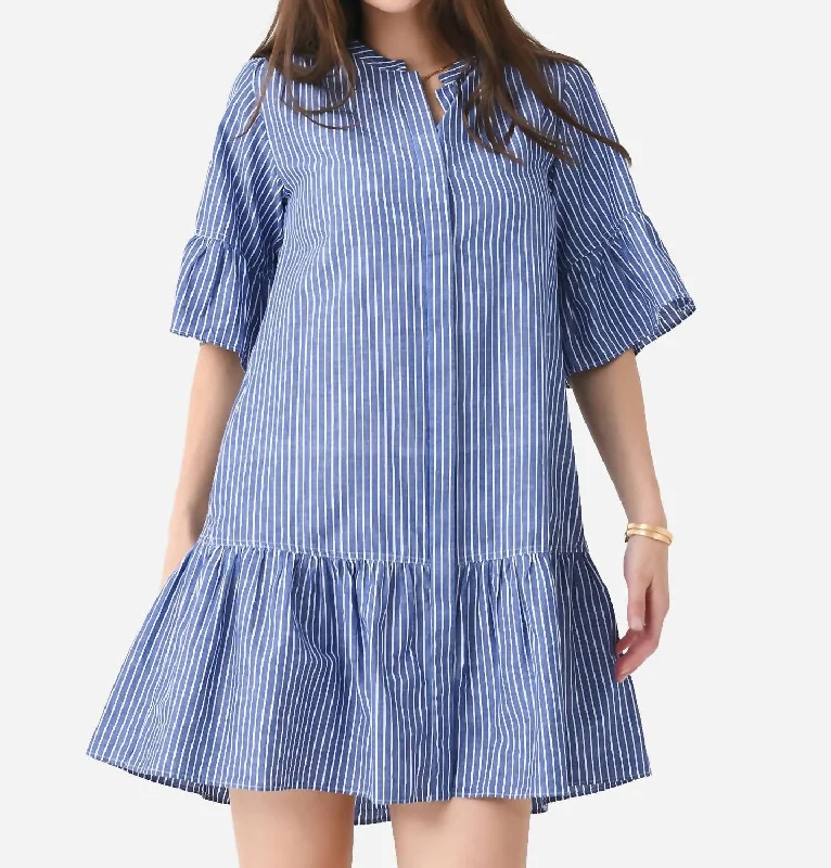 New Styles Just In Amanda Stripe Dress In Lunar Blue