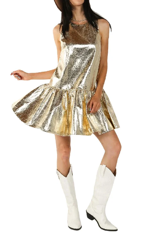 Women's Athletic Apparel Metallic Cocktail Dress In Gold