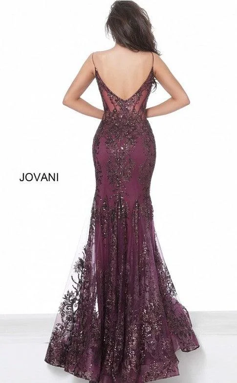 Affordable Women's Fashion Jovani 3675 Prom Long Spaghetti Straps Mermaid Gown Eggplant