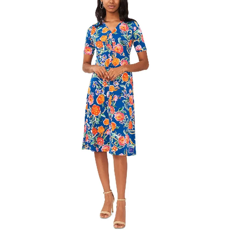 Affordable Women's Clothing MSK Womens Petites Twist Front Floral Print Midi Dress