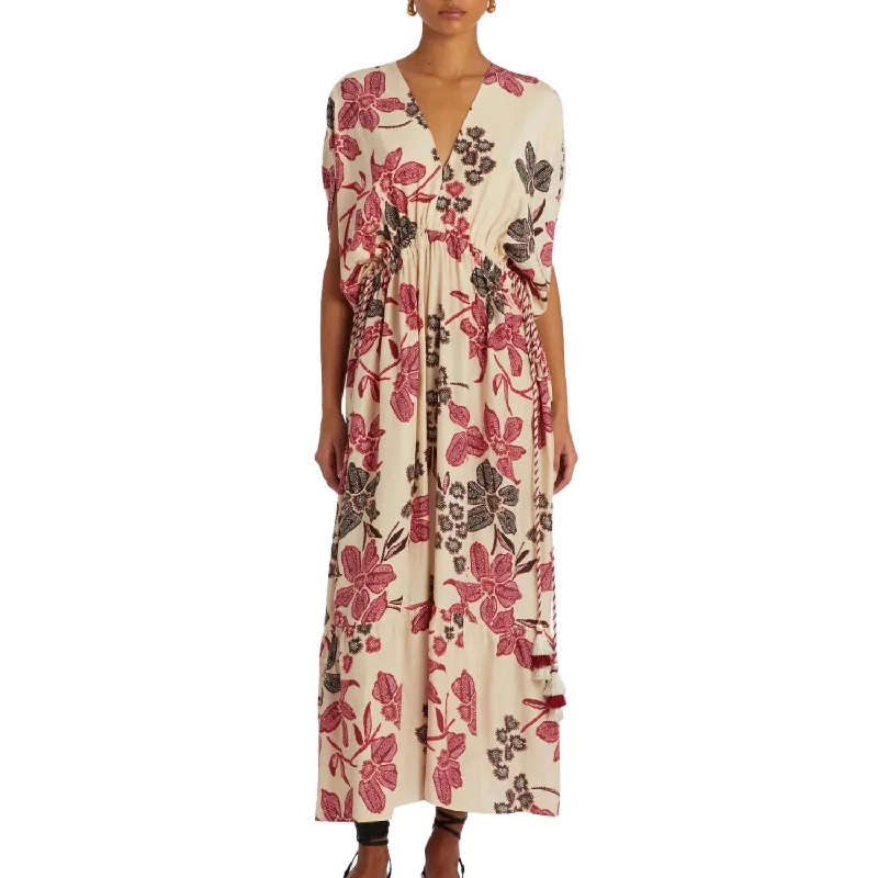 Casual Yet Stylish Separates Venus Tassel Caftan Dress In Cherry Blossom
