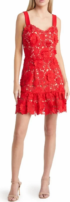 Shop Sales Cara Crochet Fit And Flare Dress In Red