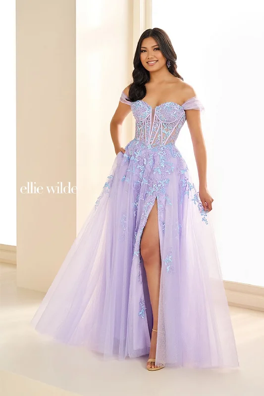 Women's Transitional Apparel Ellie Wilde EW36217  Formal Glitter Long Ball Gown Corset Prom Dress