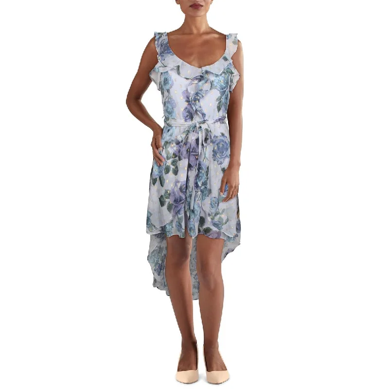 Women's Holiday Outfit City Studio Womens Juniors Chiffon Floral Midi Dress