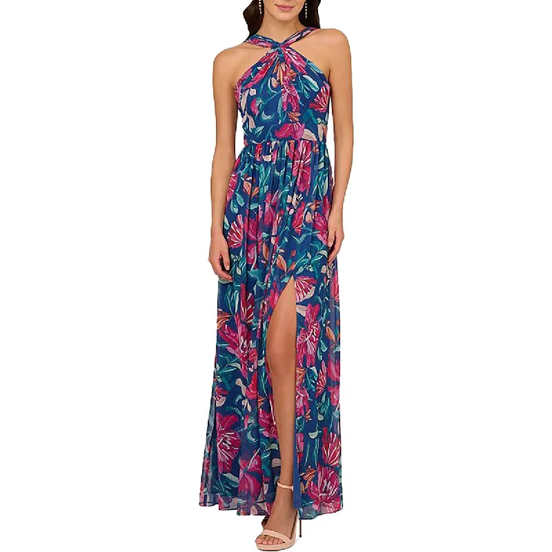 Women's Resort Apparel Adrianna Papell Womens Full Length Floral Print Halter Dress