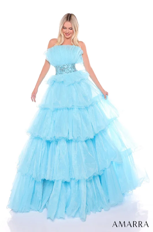 Plus Size Women's Fashion Amarra 88083 Long Ball Gown Ruffled Formal Prom Dress