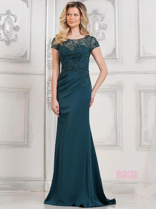 Chic Women's Clothing for Date Nights Marsoni MV1317 Long Formal Beaded Evening Gown