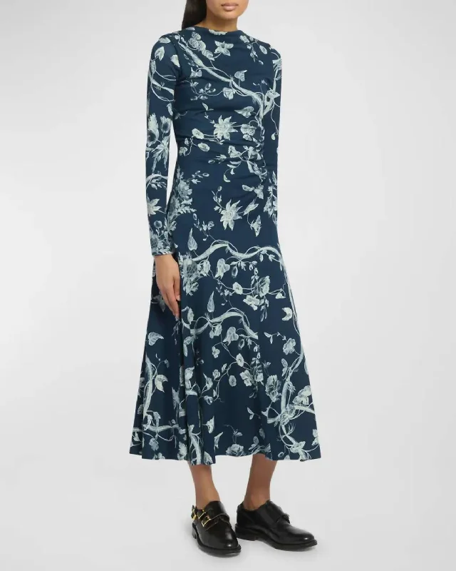 The Latest Fashion Trends Ophelia Dress With Ruching In Indigo Vine