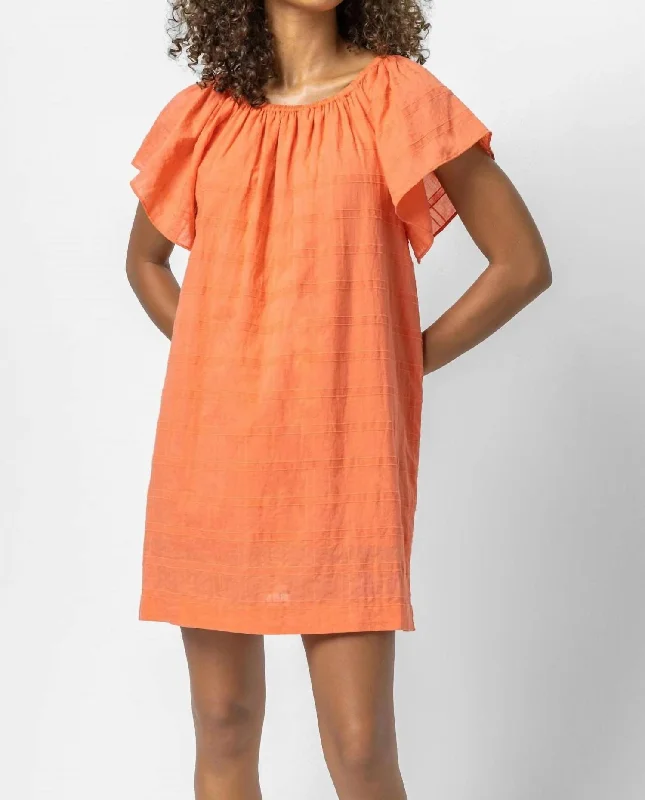 Casual Chic Women's Clothes Flutter Sleeve Raglan Dress In Guava