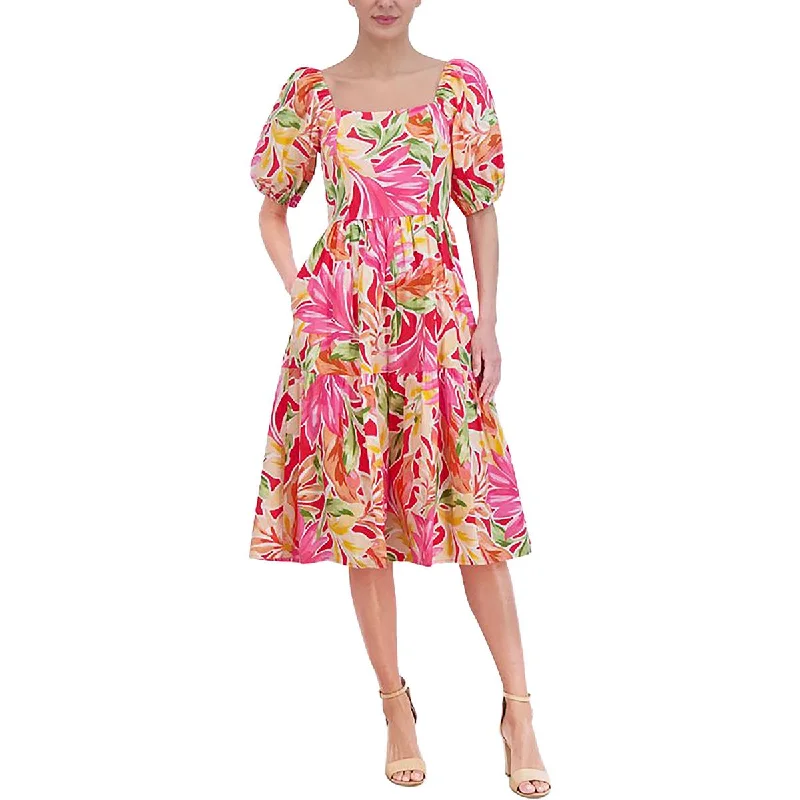 Stylish Women's Attire Vince Camuto Womens Floral Smocked Midi Dress