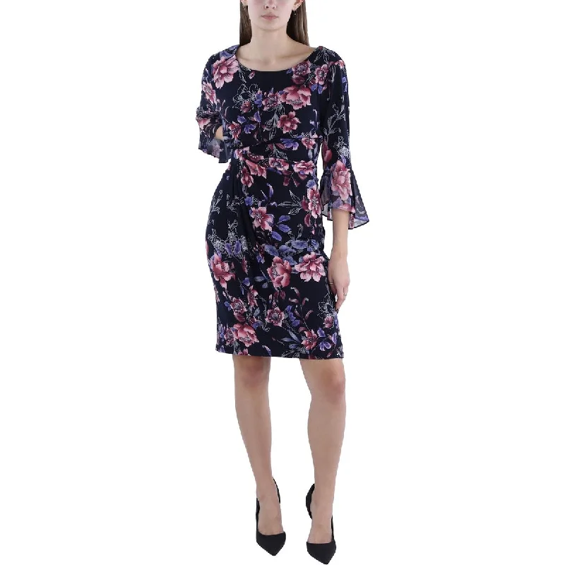 Women's Fashion Clothes Connected Apparel Womens Petites Floral Print Bell Sleeve Shift Dress