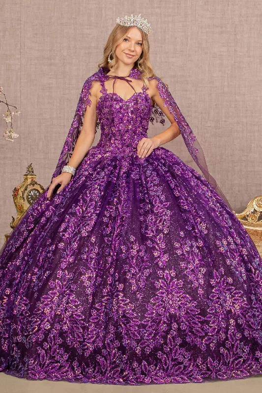 Women's Clothing For Holiday Travel Long Quinceanera Glitter Cape Ball Gown