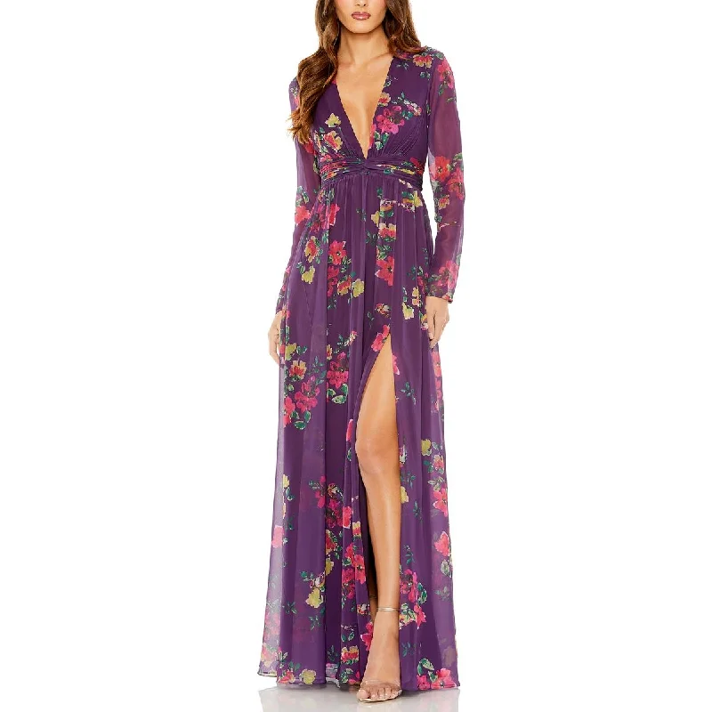 Women's Activewear Apparel Mac Duggal Womens Chiffon Floral Print Evening Dress