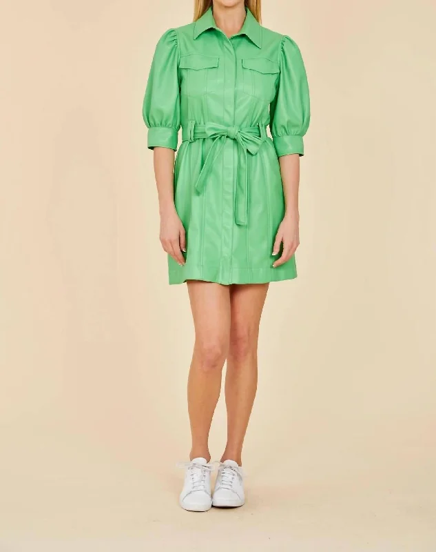 Fast Fashion Favorites Faux Leather Belted Dress In Kelly Green