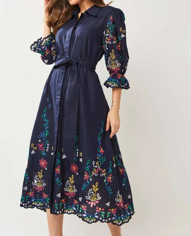 Casual Chic Clothing Morgana Dress With Embroidery In Navy