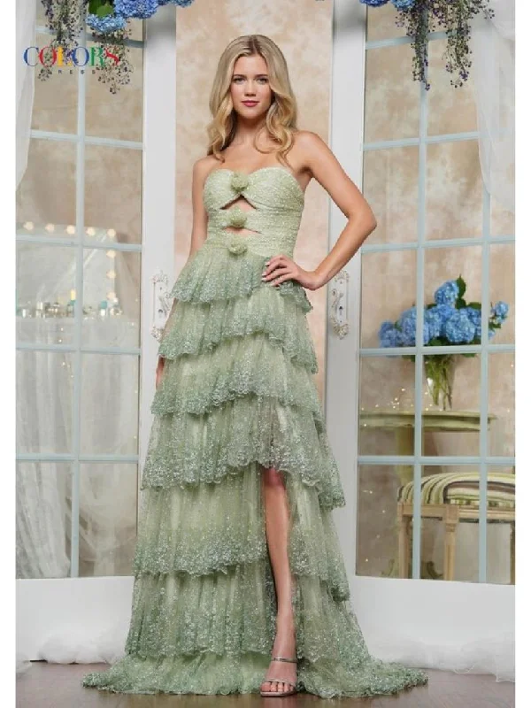 Casual Chic for Women Colors 3620 Long Formal Glitter Ball Gown Ruffle Dress