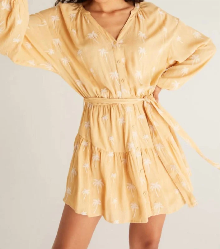 Women's Clothing Apparel Easy To Love Palm Dress In Wheat