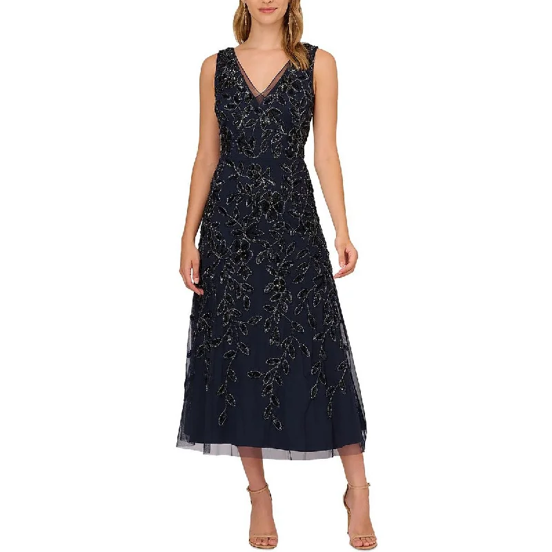 Timeless Women's Fashion Styles Adrianna Papell Womens   Floral Beaded Sequin Midi Dress