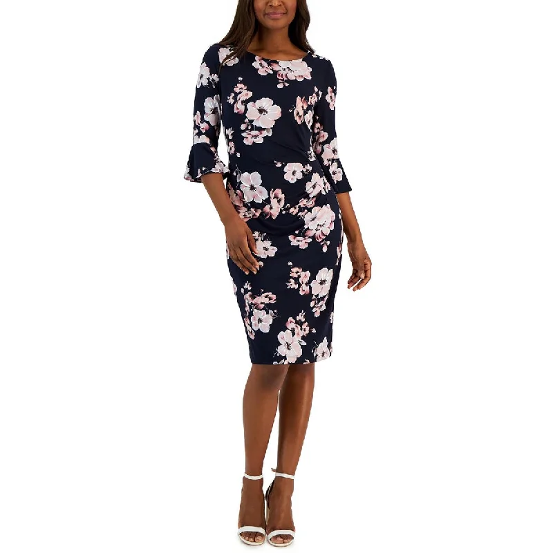 Women's Formal Wear Connected Apparel Womens Floral Gathered Sheath Dress