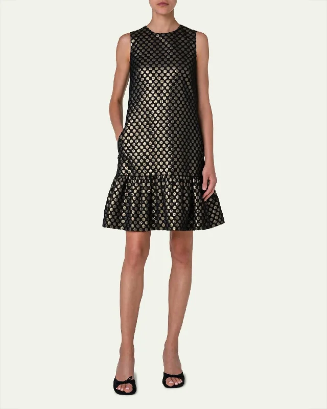 Casual Chic Clothing Metallic Polka Dot Jacquard Dress In Gold/black