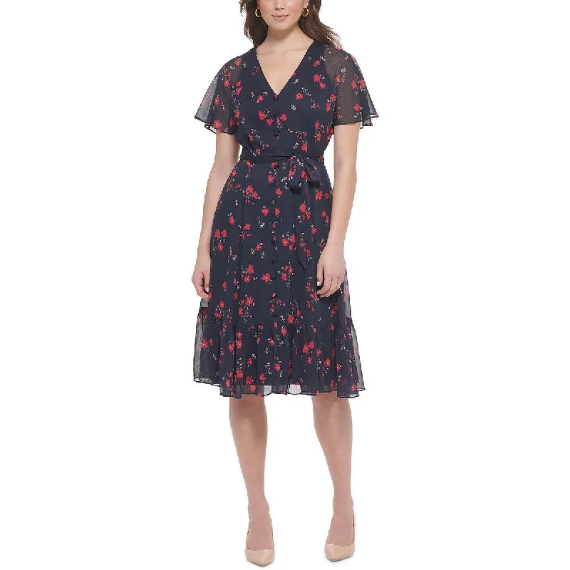 Women's Casual Dresses Calvin Klein Womens Floral Print Knee Length Fit & Flare Dress