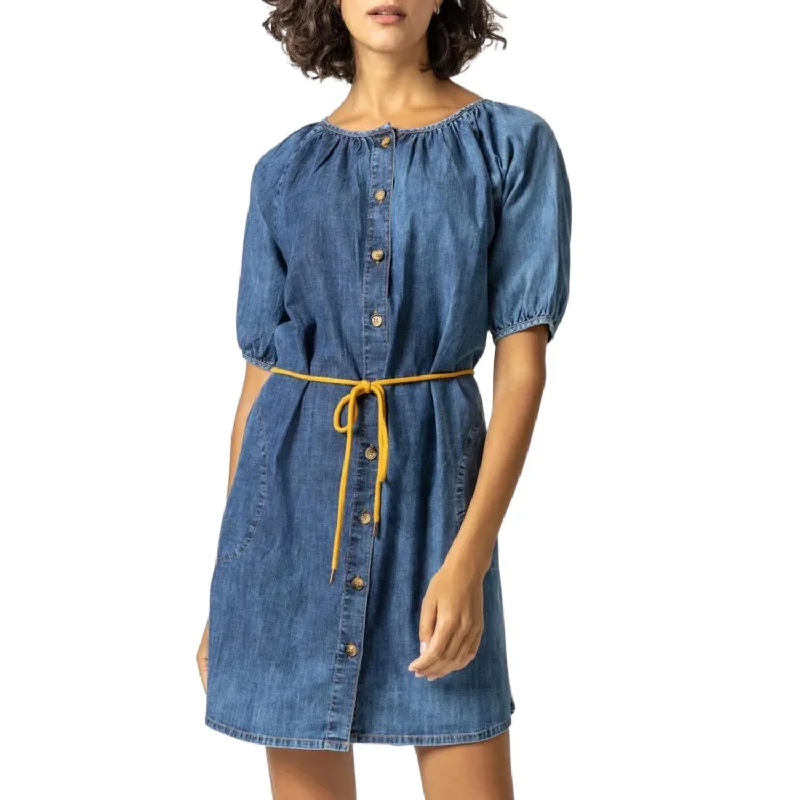 Clothing Brands Belted Button Down Dress In Denim