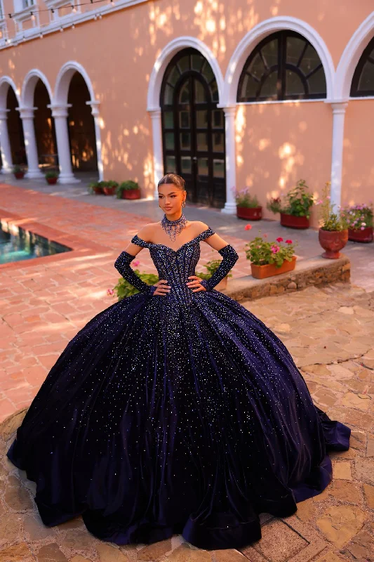 Fashion-forward Women's Clothing Amarra 54257 Long Ball Gown Beaded Velvet Quinceanera Dress Fashion-forward Women's Clothing Amarra 54257 Long Ball Gown Beaded Velvet Quinceanera Dress