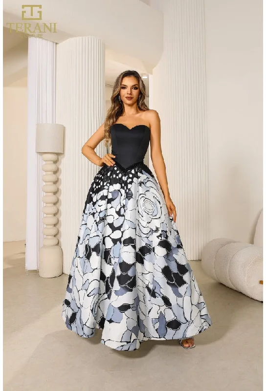 Women's Vintage-Inspired Outfit Terani Couture 251P4373 Printed Long Ball Gown Formal Prom Dress