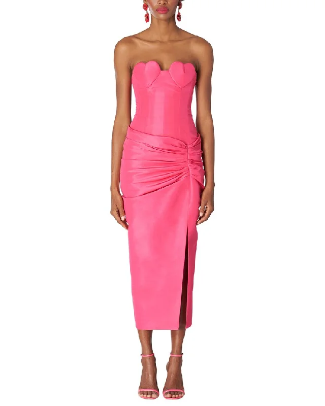 Women's Evening Wear Attire Carolina Herrera Strapless Heart Cup Gathered Waist Silk Dress