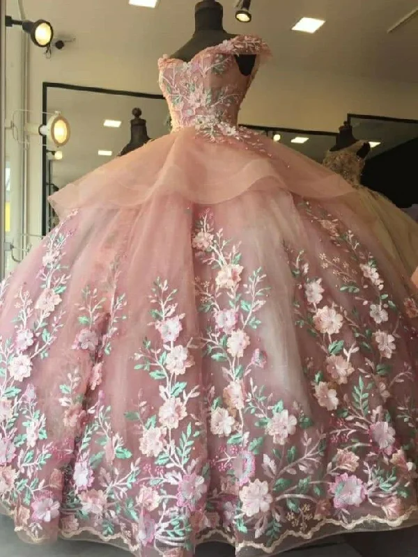 Trendy Women's Apparel Pink floral gorgeous long wedding ball gown formal evening dress gh2023