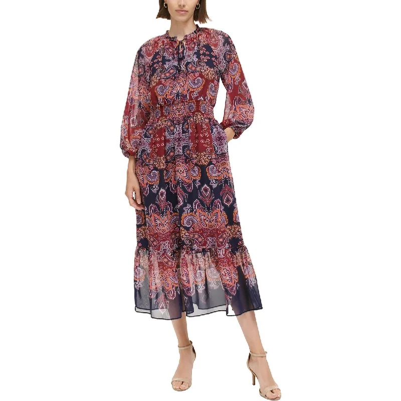 Women's Casual Attire Vince Camuto Womens Floral Smocked Midi Dress