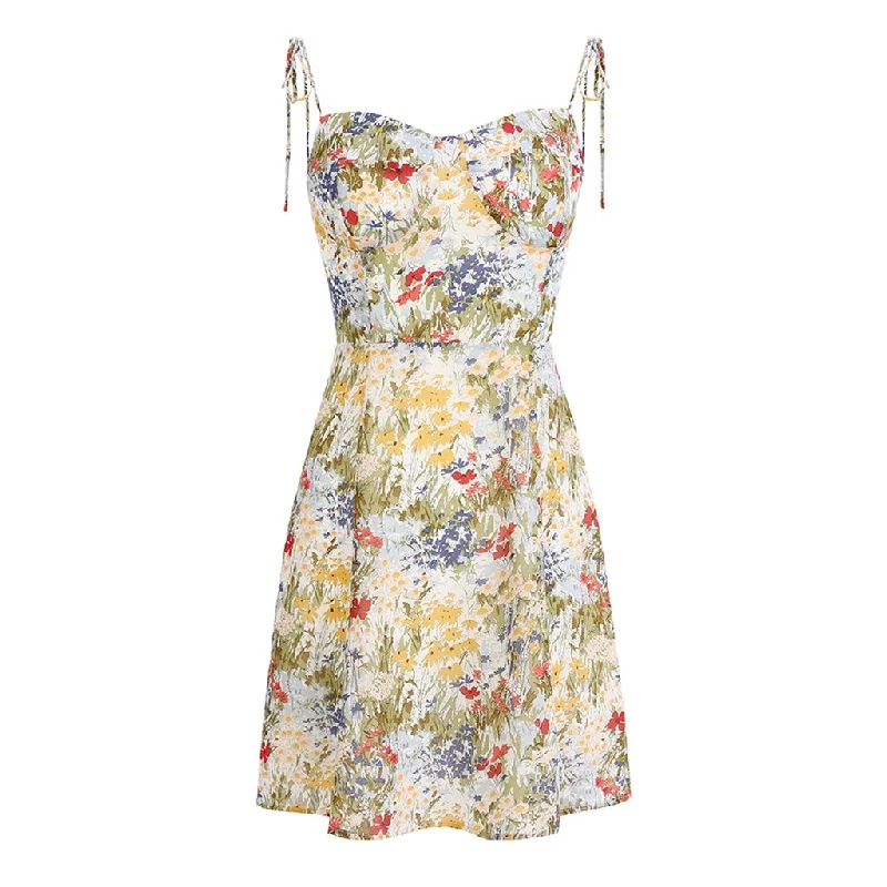 Women's Clothing Sets Flowy Sweetheart Neck Tie Strap Sleeveless Chiffon Mini Floral Print Sundress