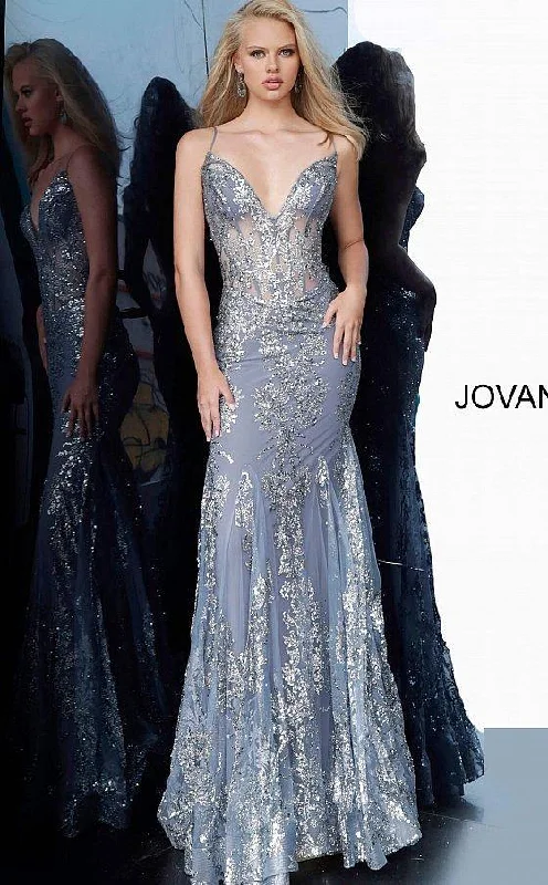 Fashion-forward Women's Clothing Jovani 3675 Prom Long Spaghetti Straps Mermaid Gown Ink