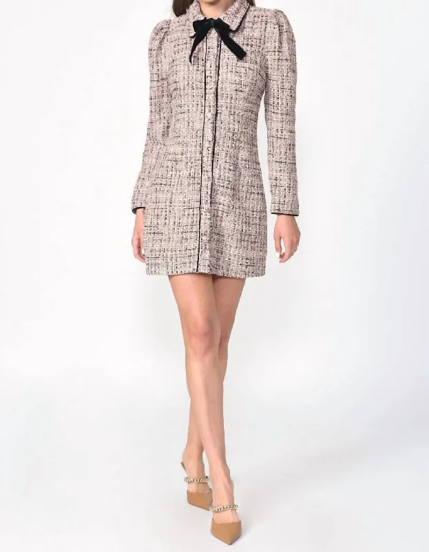 Cozy Chic Promotions Elizabeth Tweed Button Down Front Dress In Pink