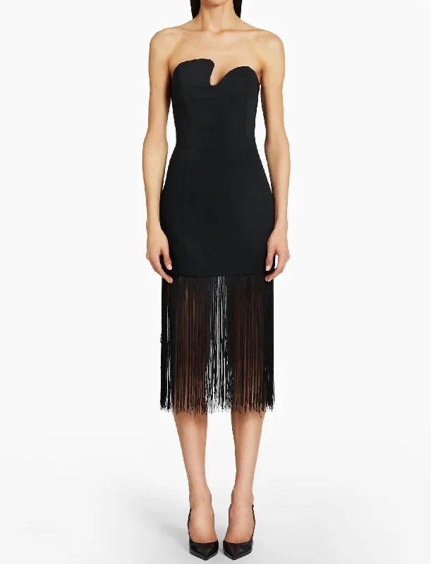 Effortless Comfort Puzzle Strapless With Fringe Dress In Black