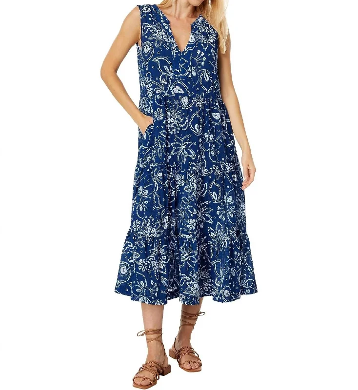Effortless Comfort Tiered Dress In Indigo