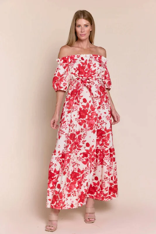 Women's Effortless Casual Outfit Rosa Aria Dress In Red And White