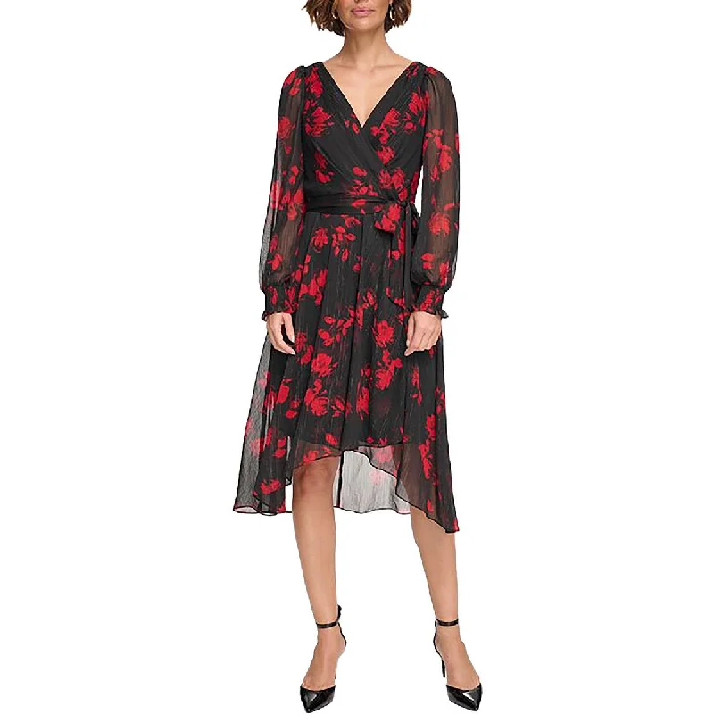 Women's Casual Apparel DKNY Womens Chiffon Floral Fit & Flare Dress