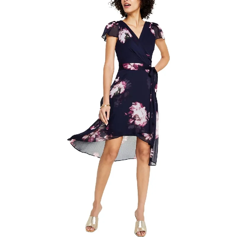 Sustainable Women's Clothes DKNY Womens Floral Print Faux Wrap Midi Dress