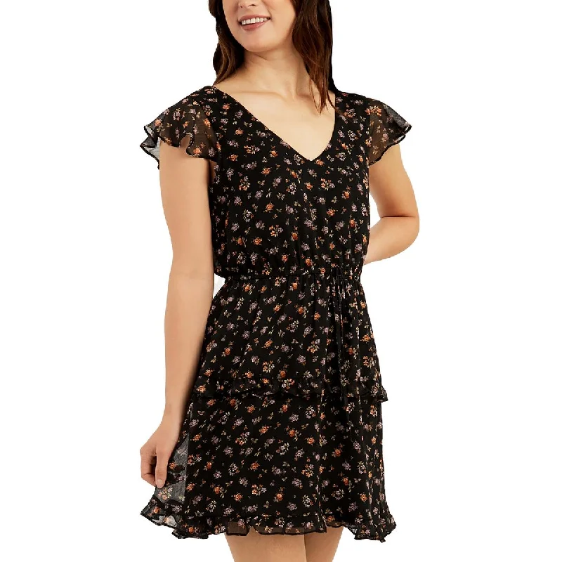 Women's Evening Wear Outfit BCX Womens Juniors Floral Print Draw String Waist Babydoll Dress