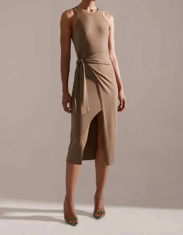Seasonal Trend Side Tie Dress In Cafe
