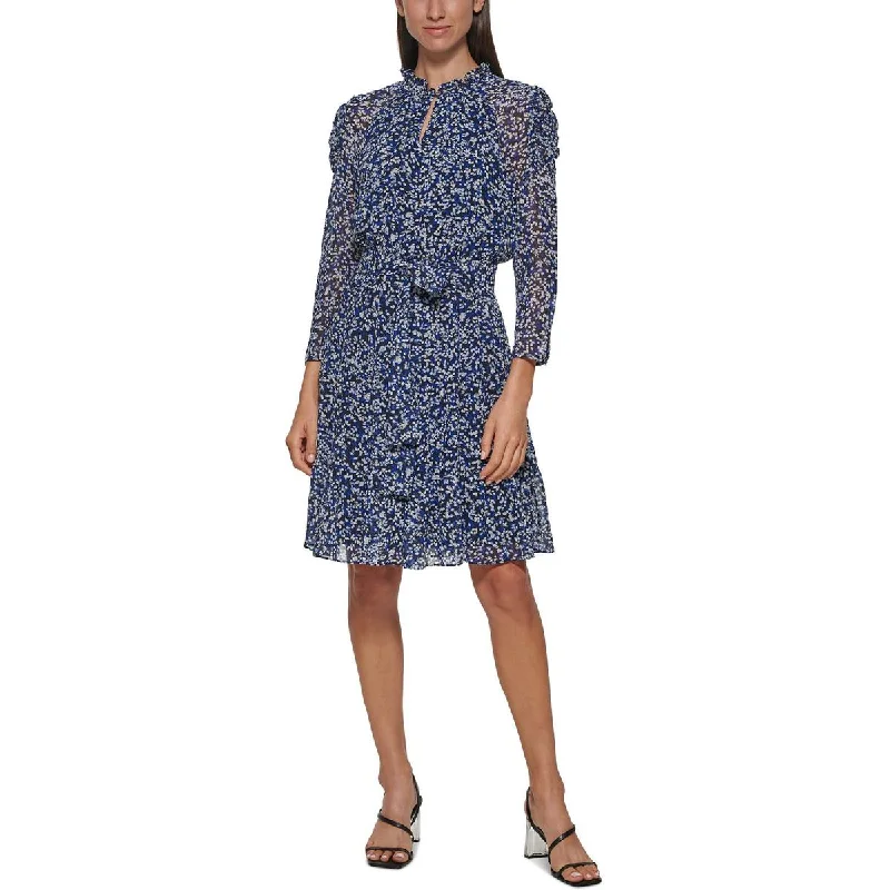 Stylish Women's Outfit Calvin Klein Womens Floral Belted Mini Dress