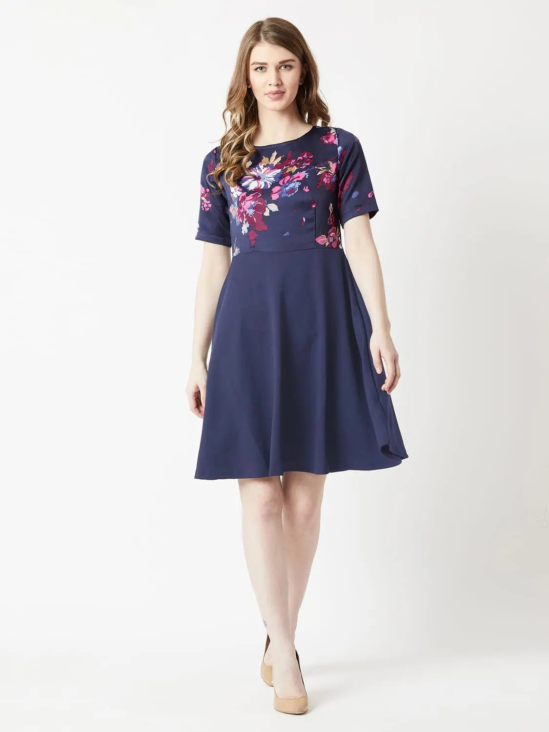 Fashionable Dresses for Women Lightened Hearts Floral Skater Dress Multicolor-Base Navy Blue Fashionable Dresses for Women Lightened Hearts Floral Skater Dress Multicolor-Base Navy Blue