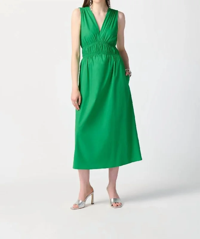 Ends Soon Stretch Poplin Fit And Flare Dress In Island Green