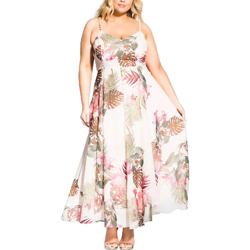 Women's Plus-Size Casual Outfit City Chic Womens Plus Floral Print V-Neck Maxi Dress