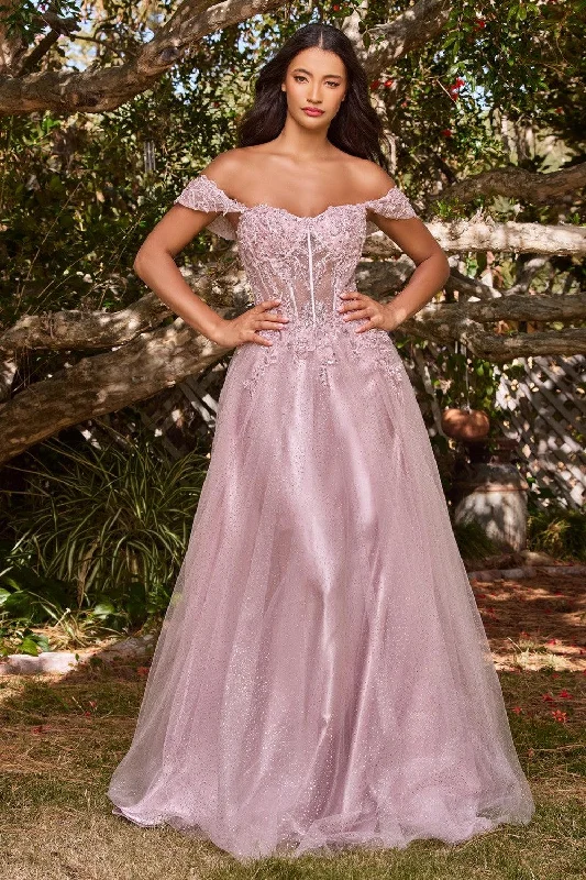 Women's Night-Out Outfit Cinderella Divine CD0198 Off Shoulder Corset Long Prom Ball Gown Mauve