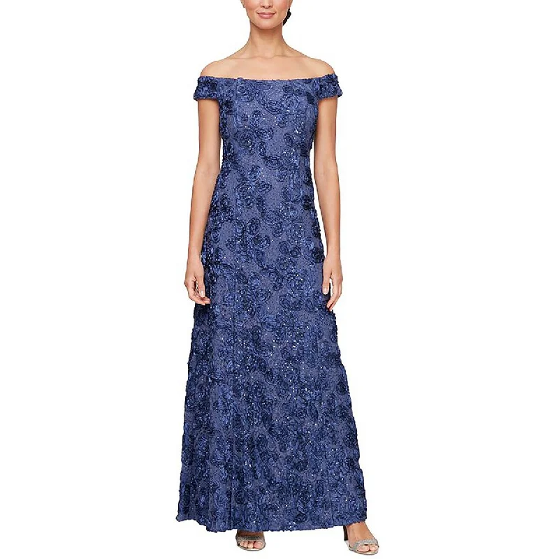 Women's Clothing Apparel Sets Alex Evenings Womens Off The Shoulder Floral Evening Dress