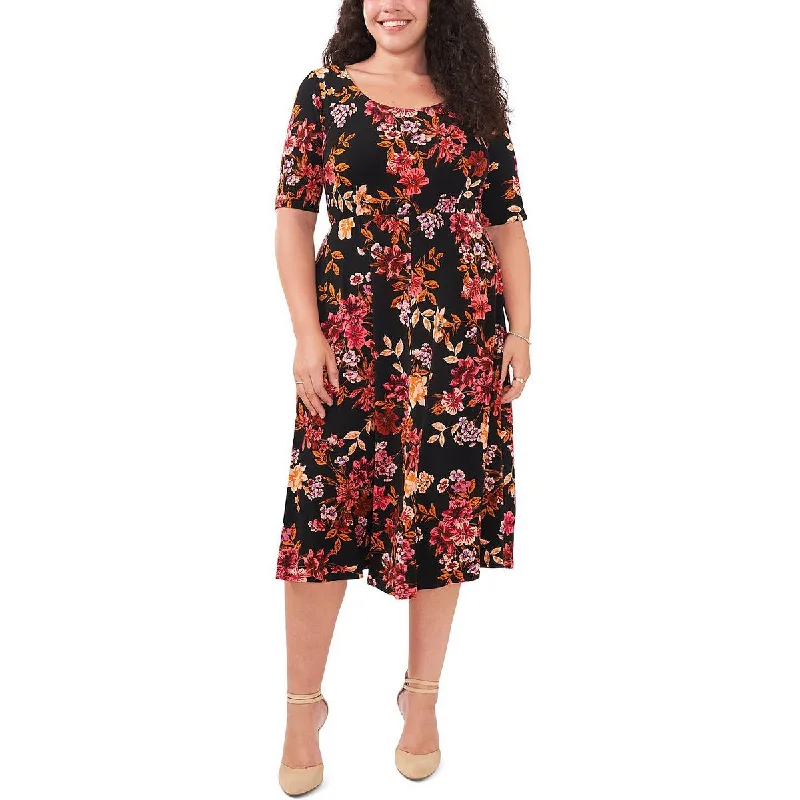 Women's Clothes for All-Day Comfort and Style MSK Womens Plus Floral Print Tea Midi Dress Women's Clothes for All-Day Comfort and Style MSK Womens Plus Floral Print Tea Midi Dress