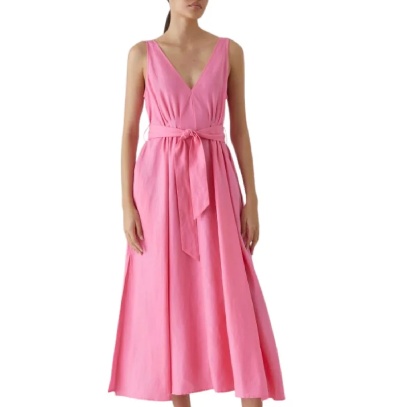Exquisite Women's Wear Sale V-Neck Dart Dress In Pink Lillies